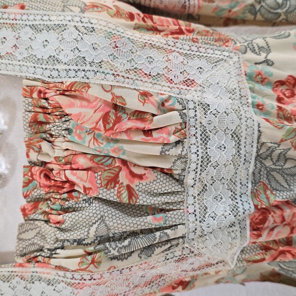 JCPenney Floral Long Sleeve Dress - Cream and Pink 41" Long - Picture 5 of 13